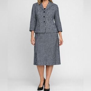 Kasper Black and White Houndstooth Blazer and Skirt Set